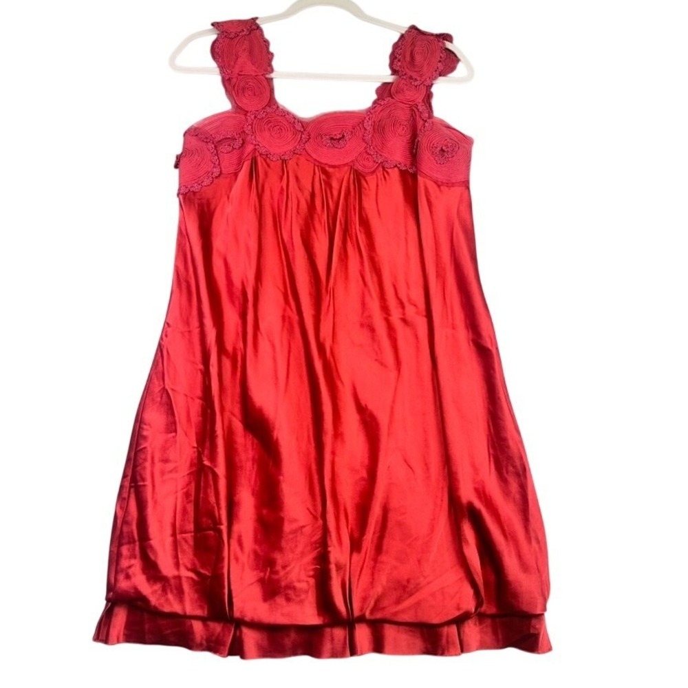 BCBGMAXAZRIA Silk Rosette Strap Cami Dress Burgundy Red Small
